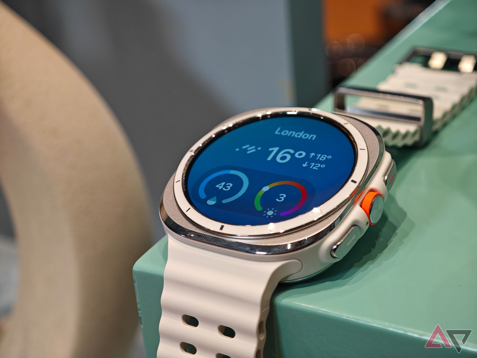 Samsung Galaxy Watch Ultra is lying on the table