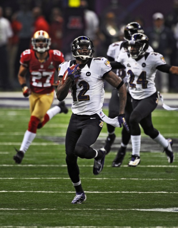 New Orleans, LA-- 2/3/13 -- Baltimore Ravens' Jacoby Jones (#12)...