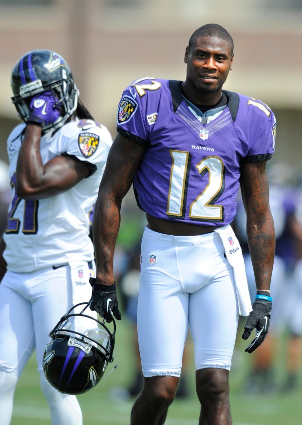 Owings MIlls,MD--8/11/12--Ravens' #12 Jacoby Jones.  Baltimore Ravens football practice...