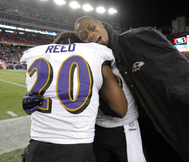 Ed Reed and Jacoby Jones celebrate the Ravens' win ...